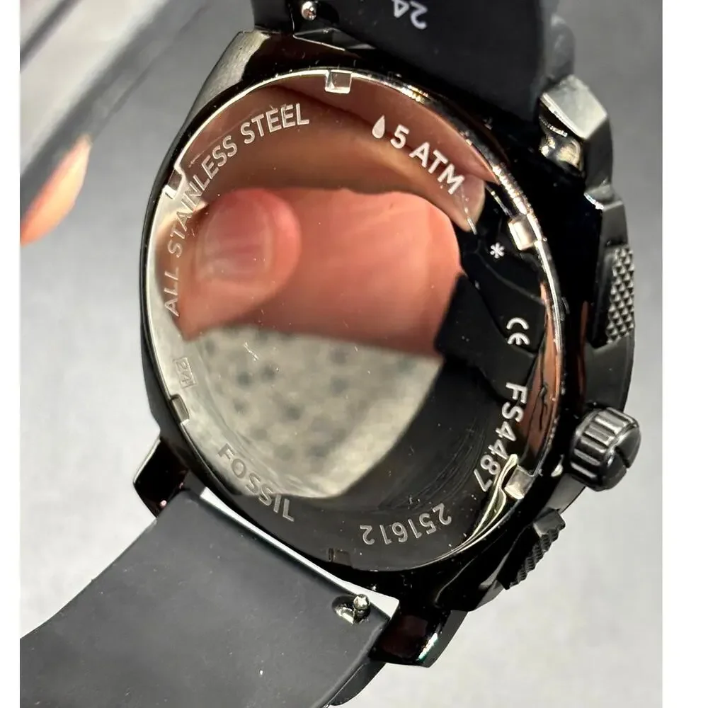 Fossil FS4487 Men's Machine Chronograph Black Silicone Strap Watch NIBWT